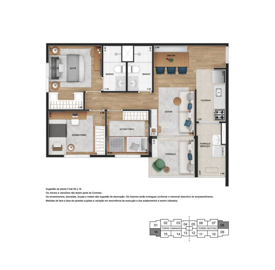 Planta — Apartamento 65 m²