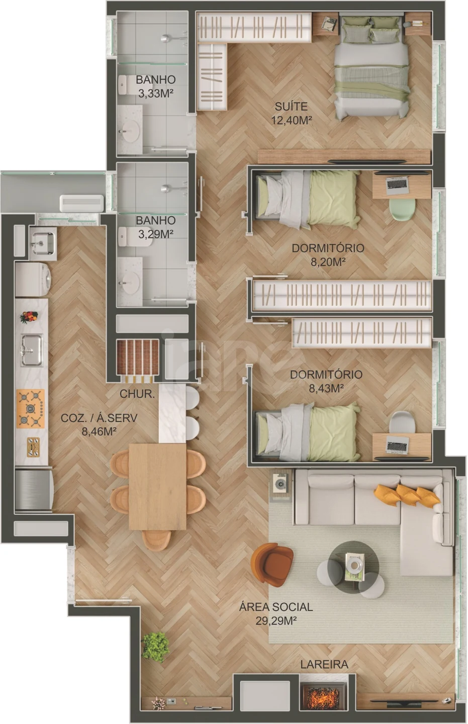 Planta — Apartamento 82,84 m²