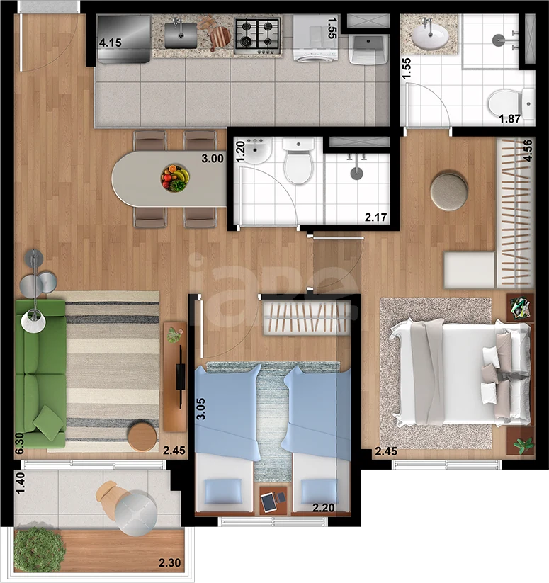 Planta — Apartamento 56,28 m²