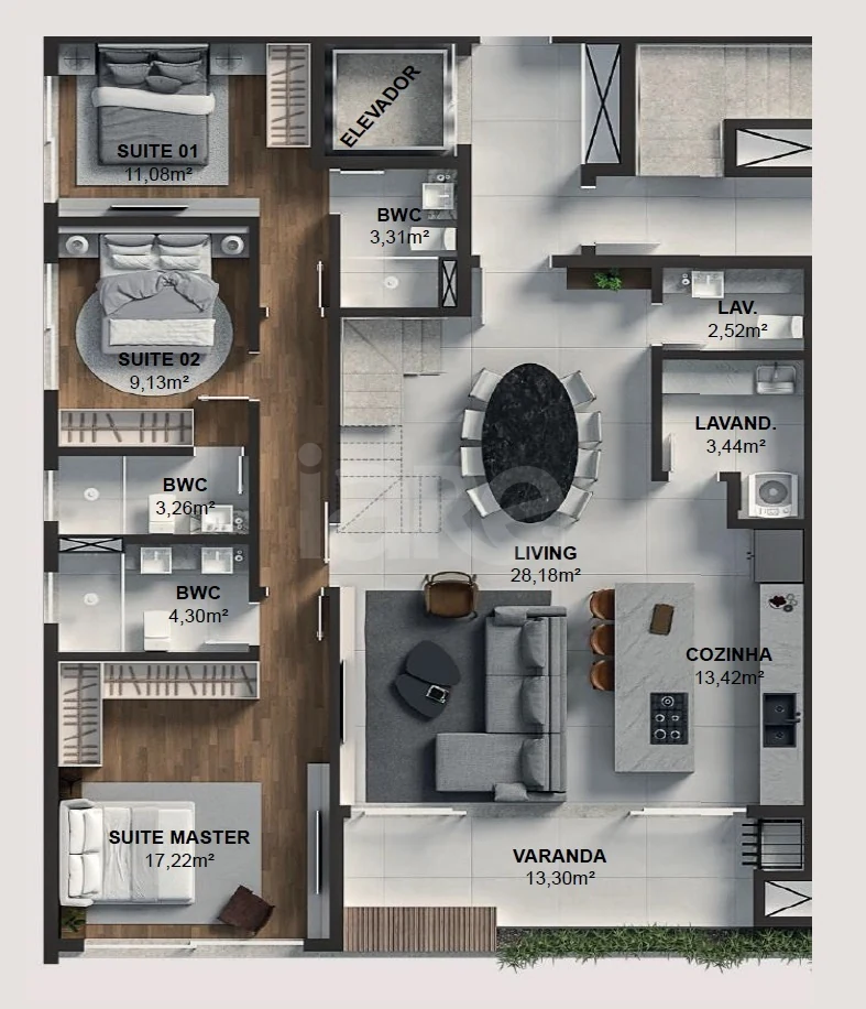 Planta — Cobertura Duplex 261 m² · 1º pavimento