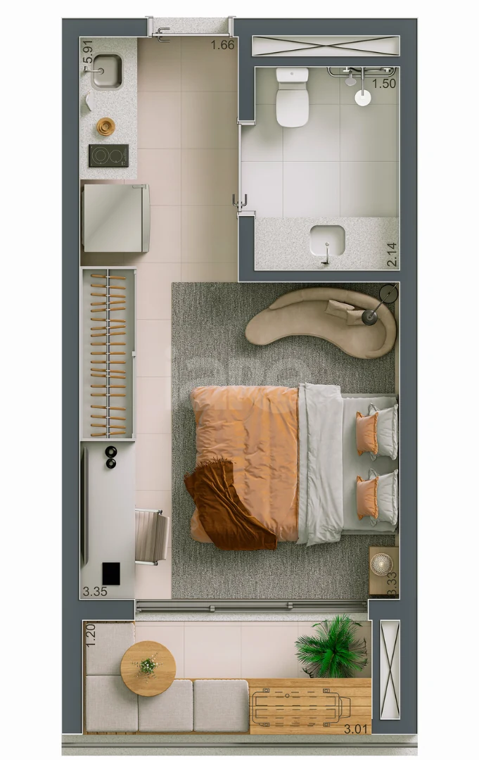 Planta — Studio 27,07 m²