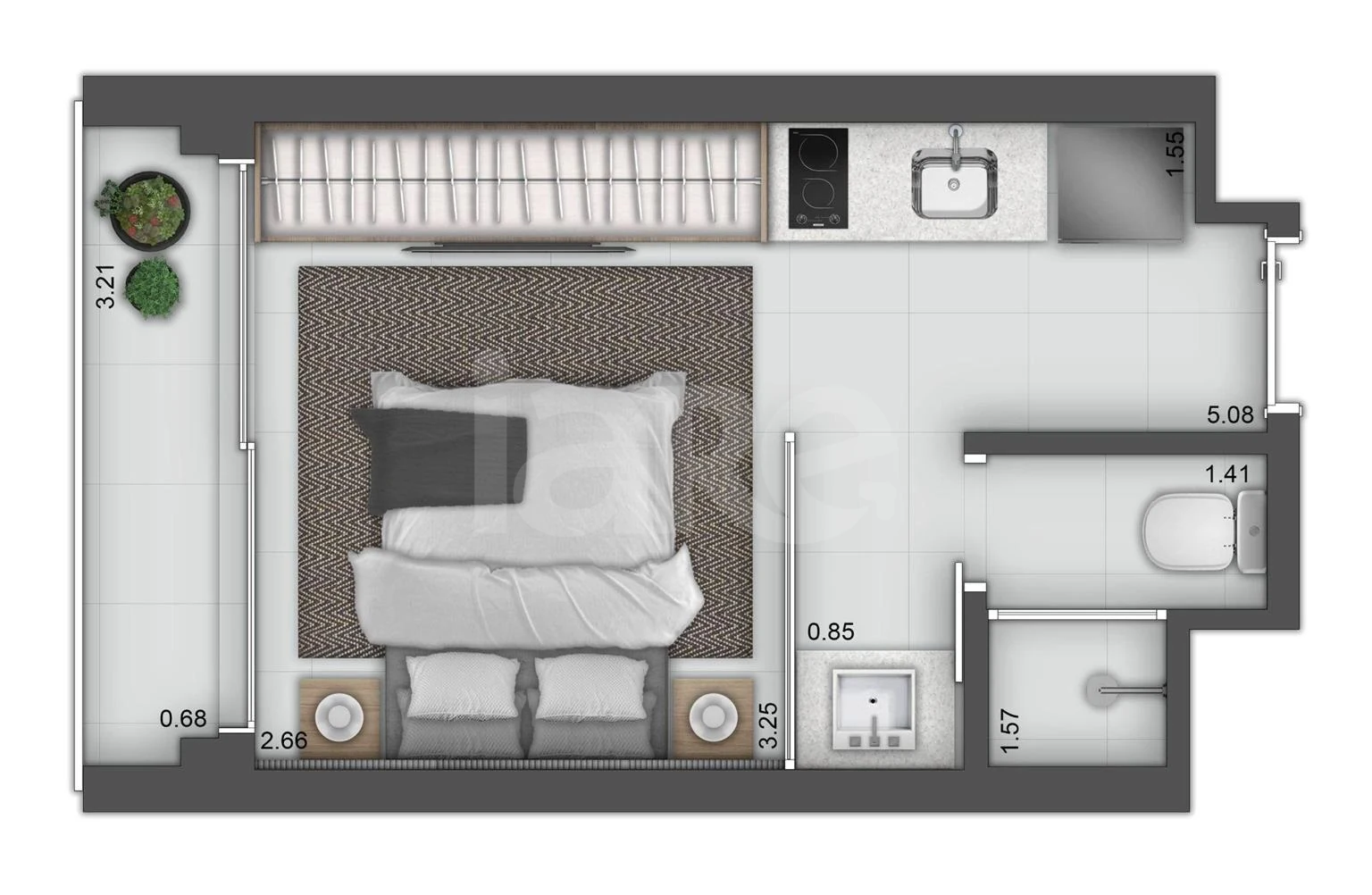 Planta — Planta 01 - 1 dorm 20m² - studio