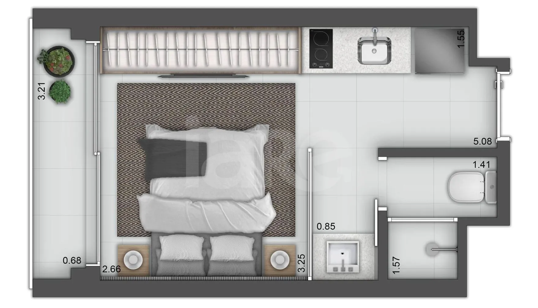 Planta — Planta 01 - 1 dorm 20m² - studio
