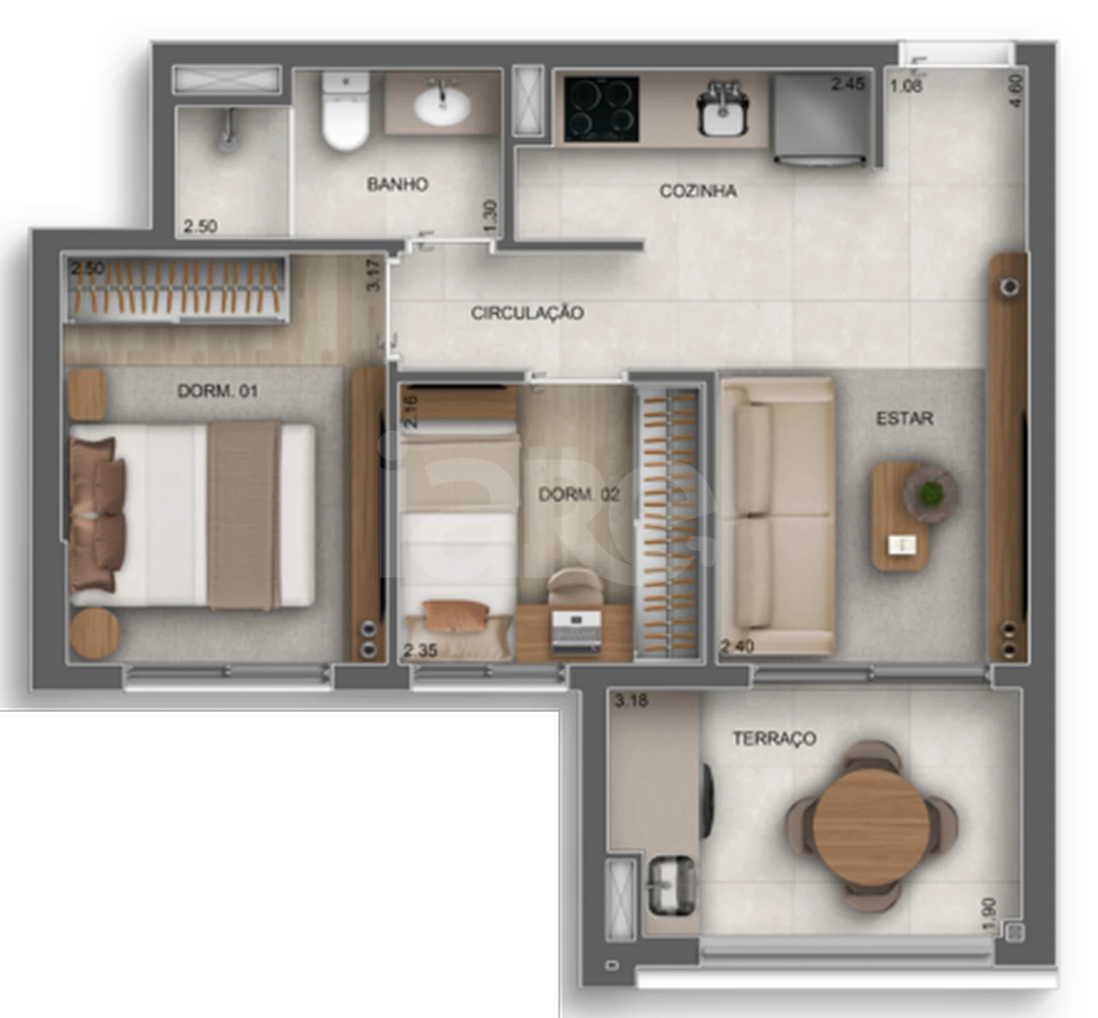 Planta — Apartamento 45 m²