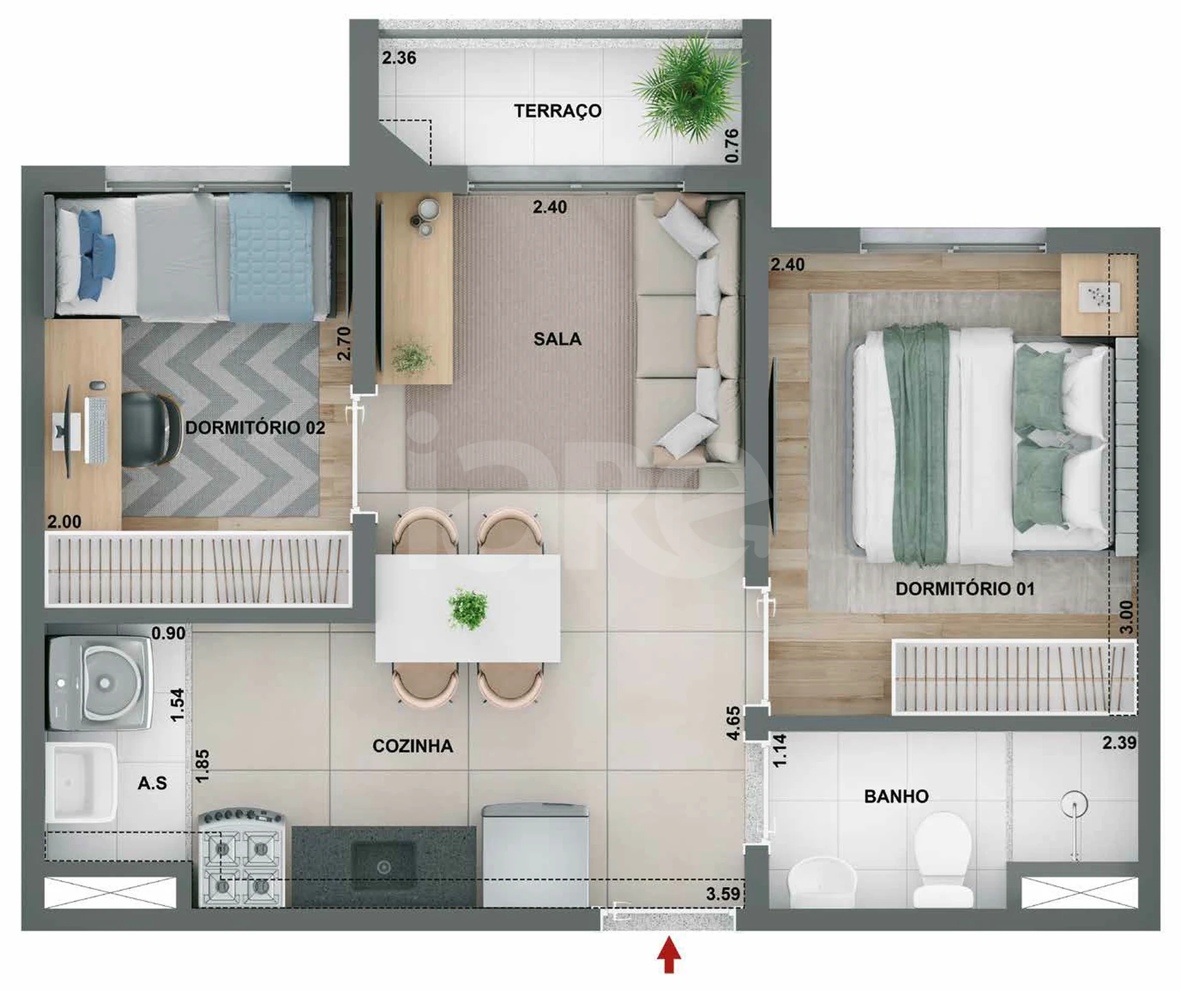 Planta — Apartamento 37 m²