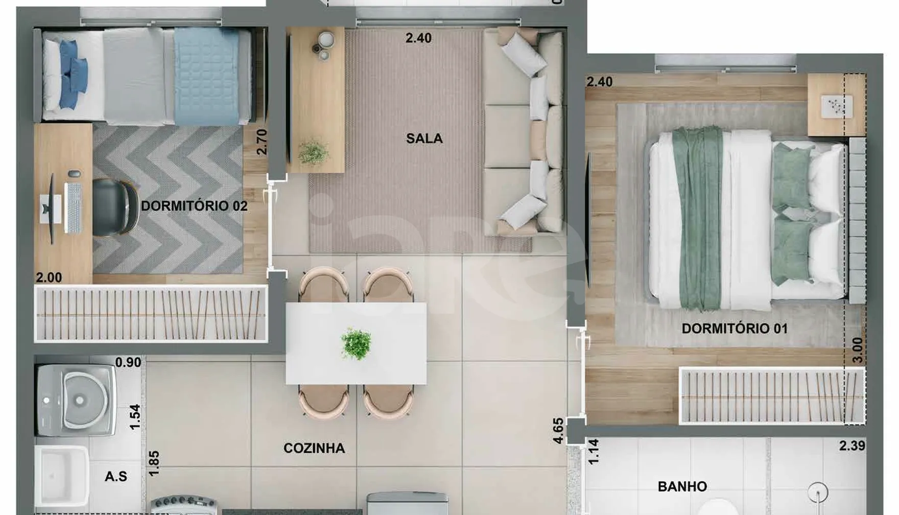 Planta — Apartamento 37 m²