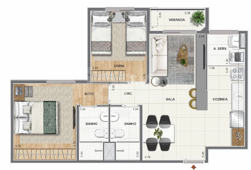 Planta — Apartamento 55,47 m²