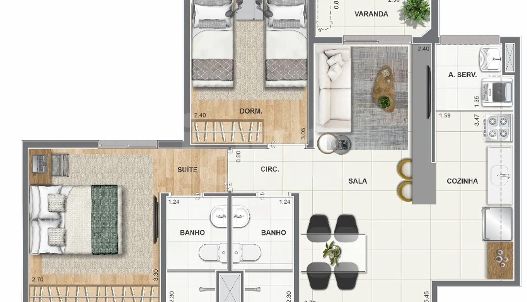 Planta — Apartamento 55,47 m²