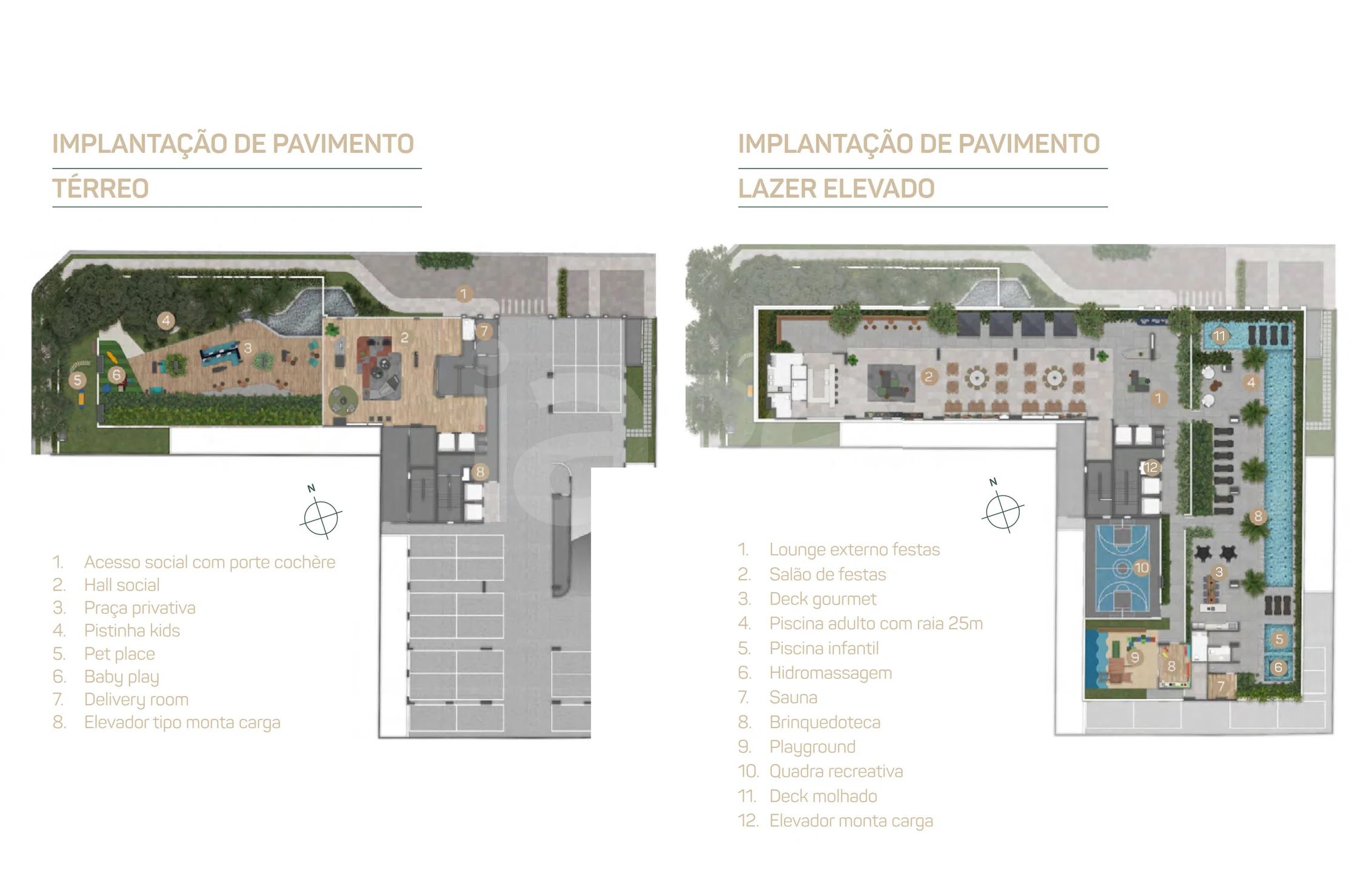 Planta — Implantação: Térreo e Lazer elevado
