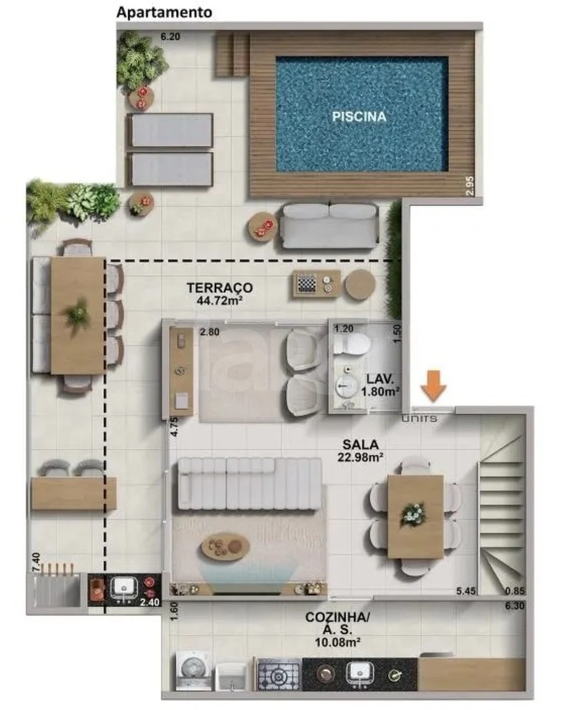Planta — Cobertura Duplex 178,22 m² · 1º pavimento