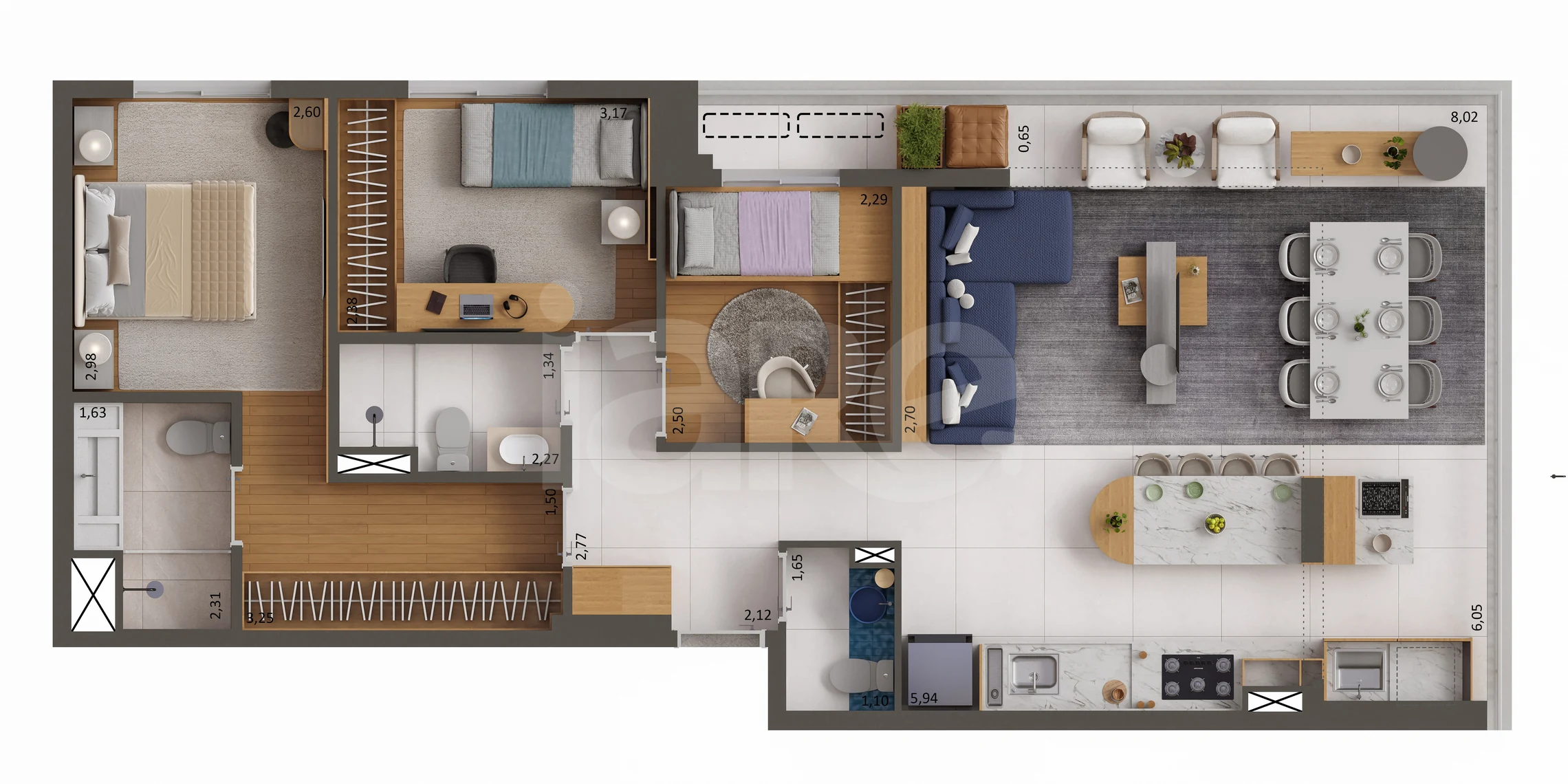 Planta — Apartamento 89,74 m²