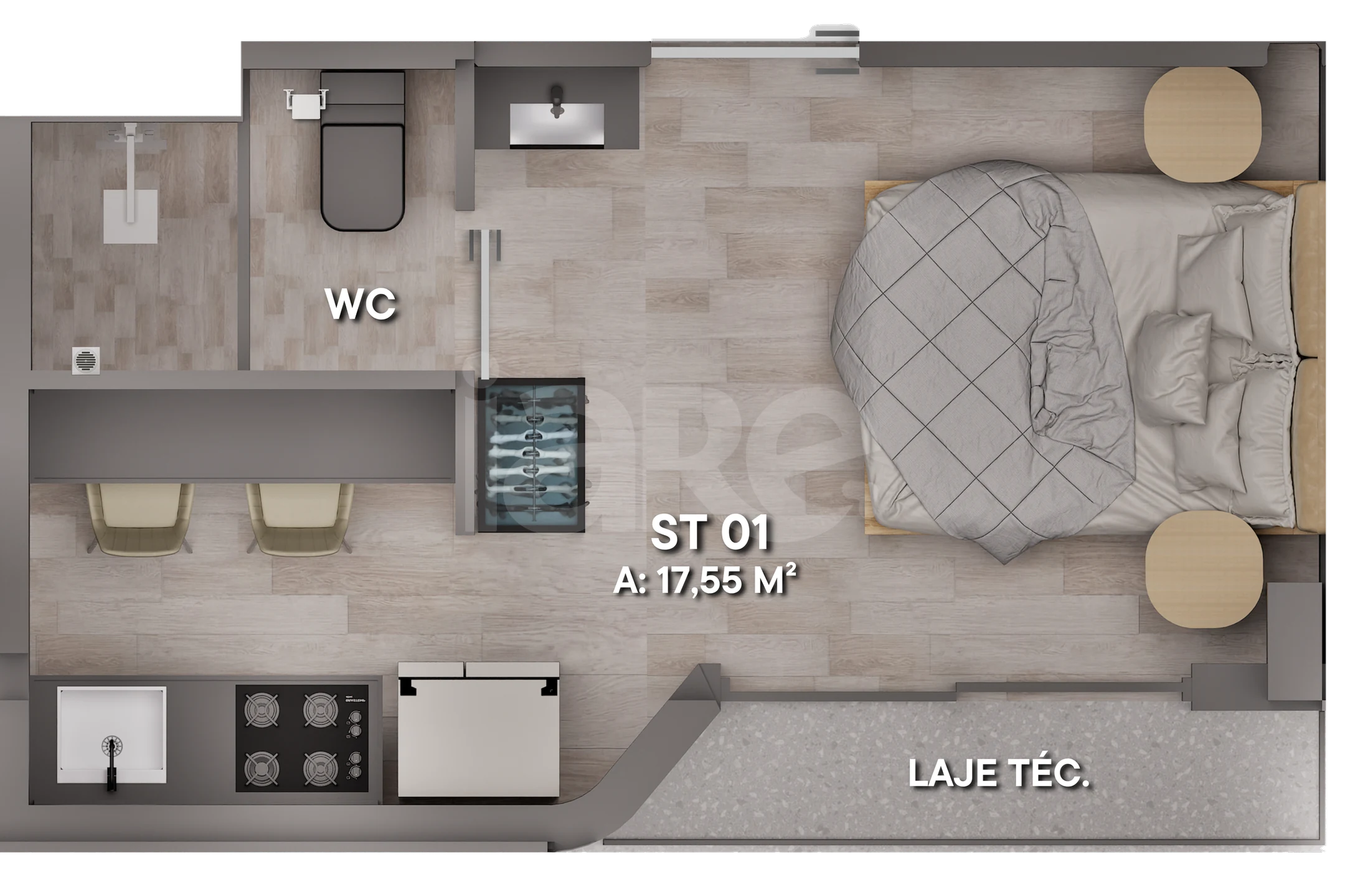 Planta — Studio 17,91 m²