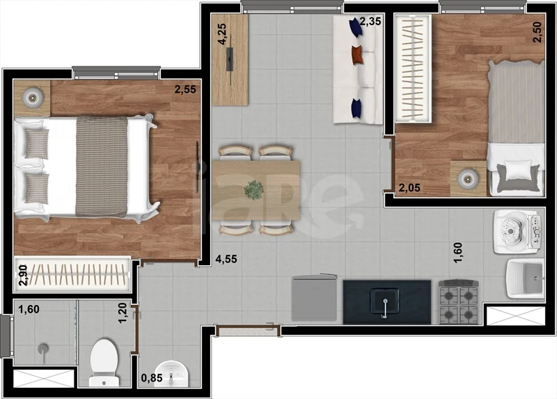 Planta — Apartamento 33,5 m²