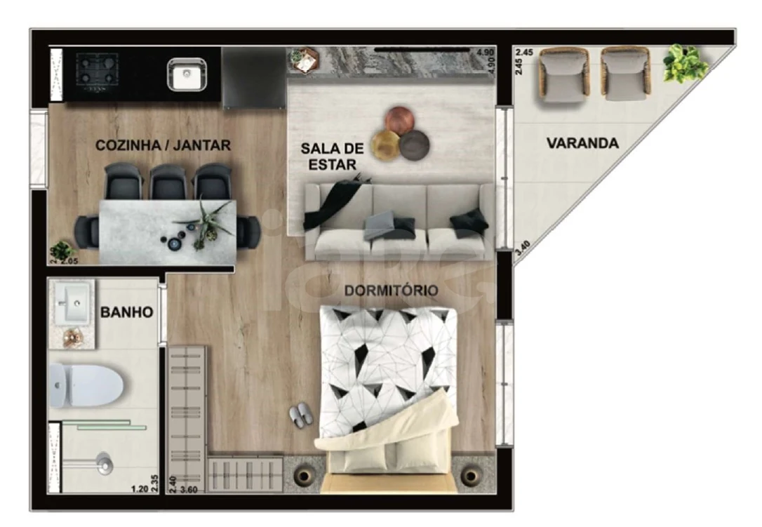 Planta — Studio 30,49 m²