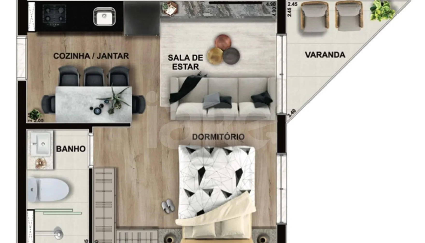 Planta — Studio 30,49 m²