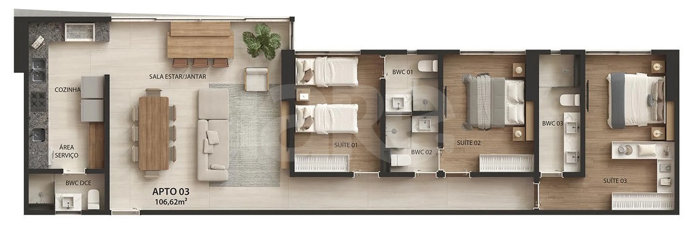 Planta — Apartamento 106,62 m²