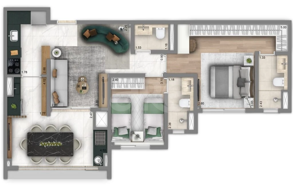 Planta — Apartamento 71,57 m²