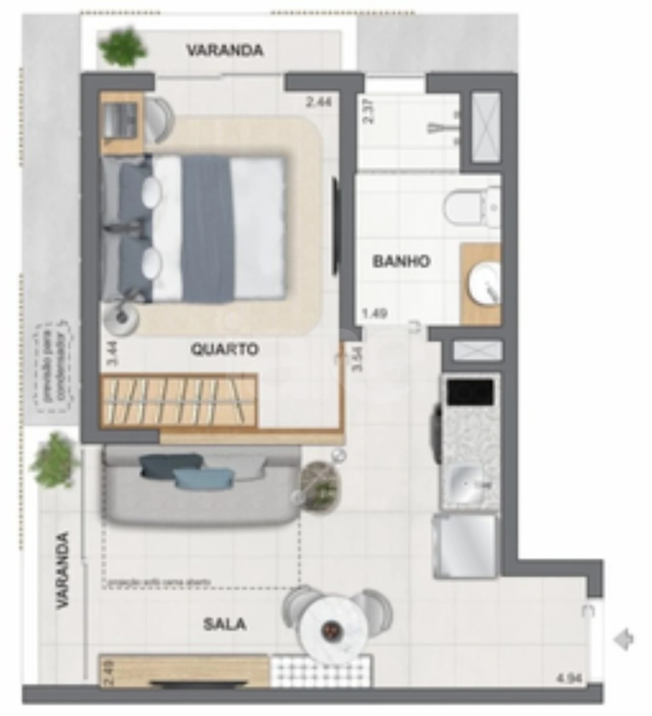 Planta — Studio 35,75 m²