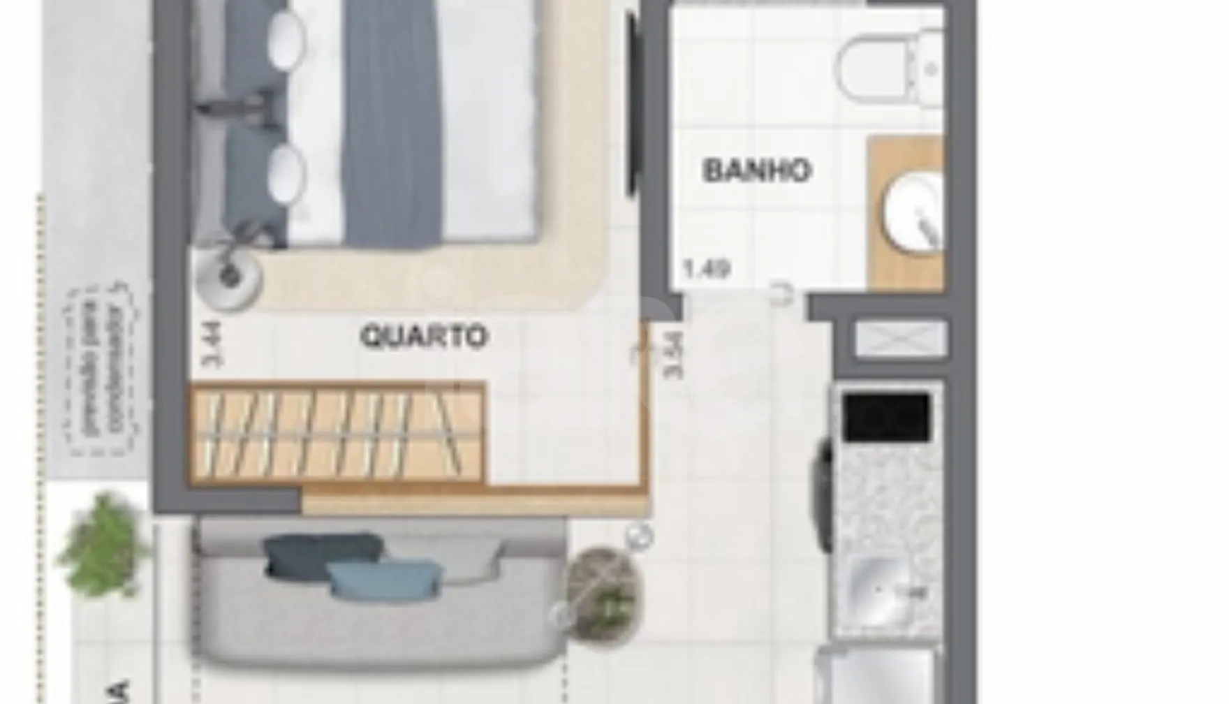 Planta — Studio 35,75 m²