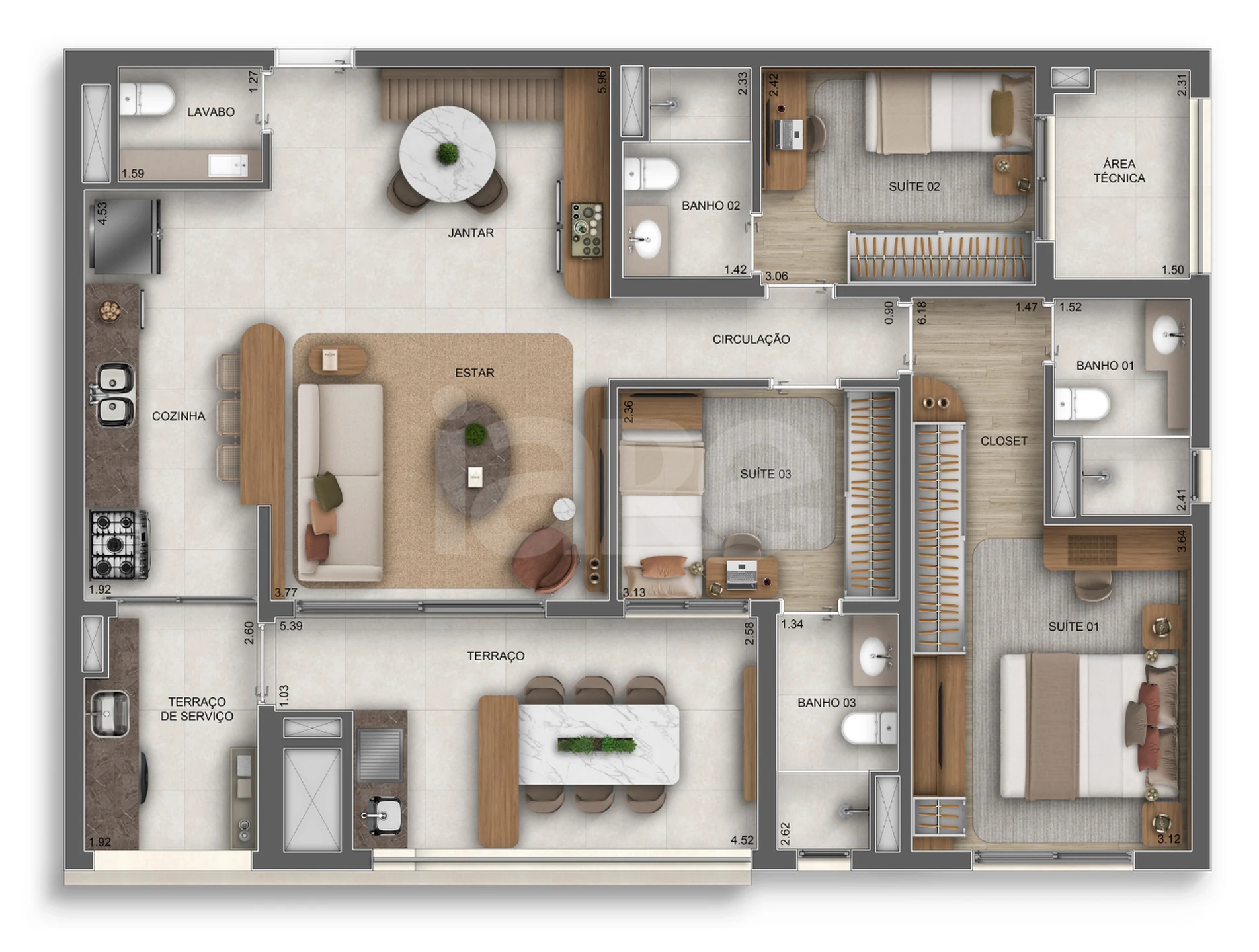Planta — Apartamento 113,66 m²