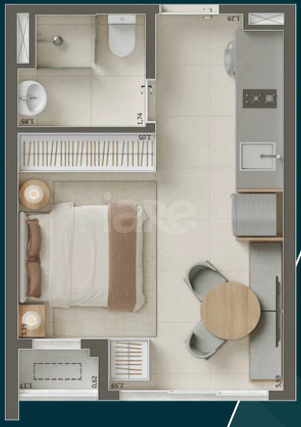 Planta — Studio 25,08 m²