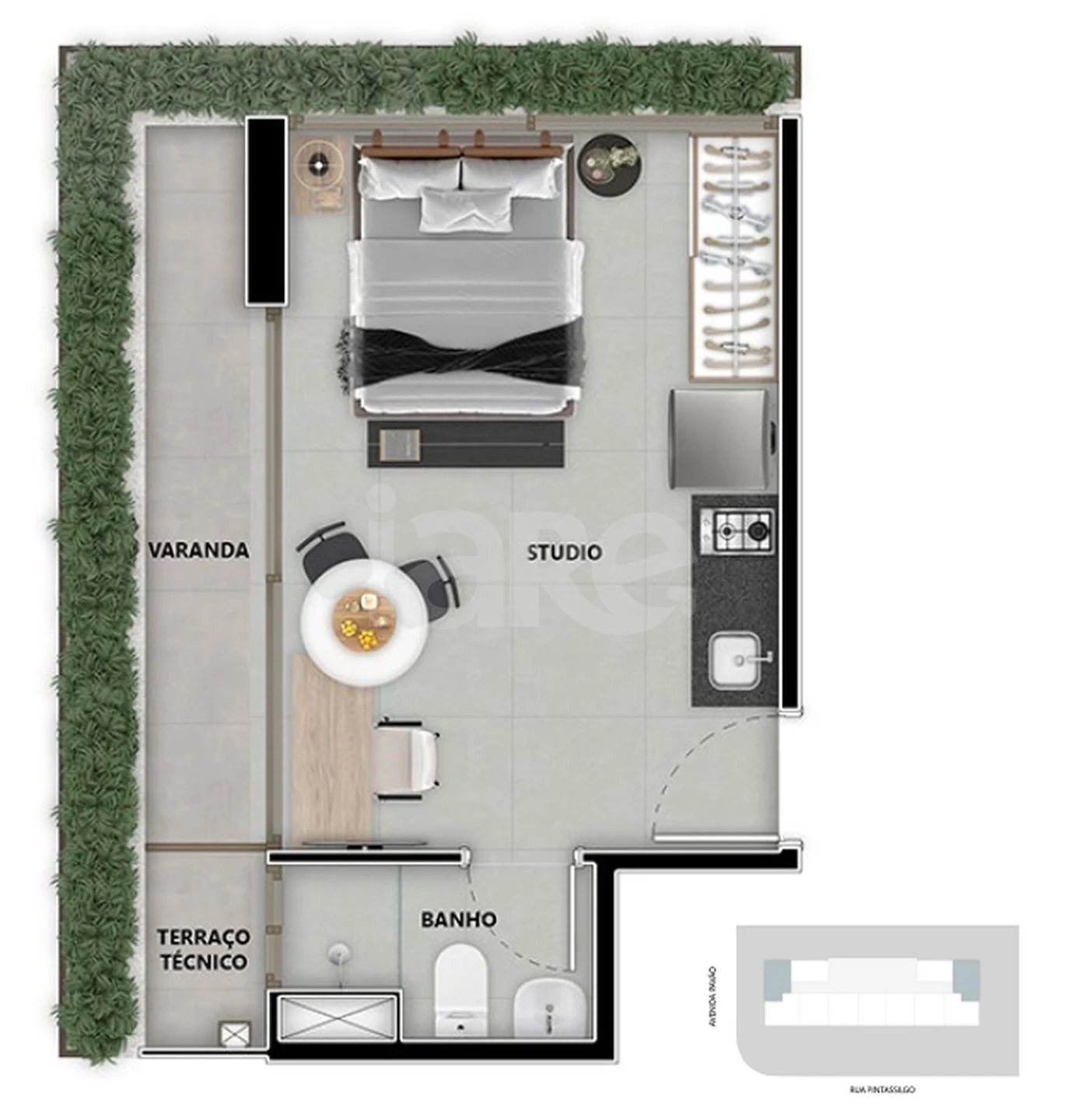 Planta — Studio 32,87 m²