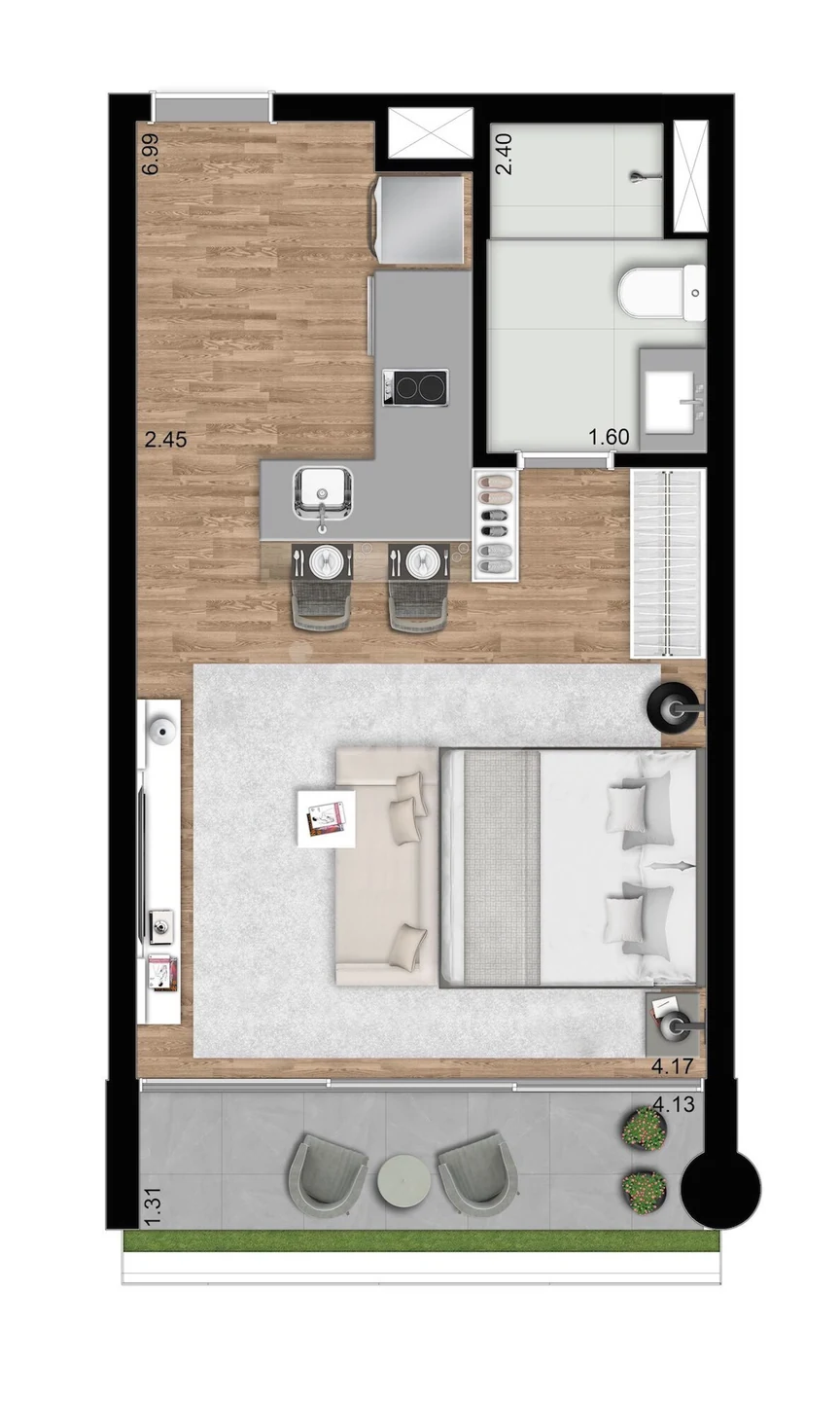 Planta — Studio 37,6 m²