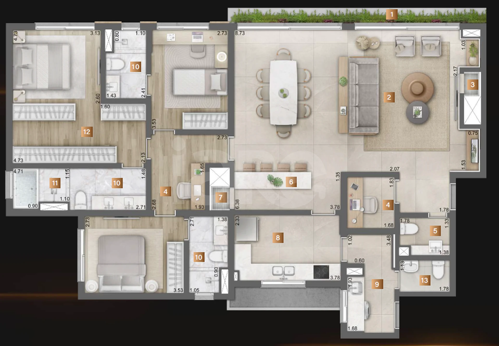 Planta — Apartamento 167,57 m²