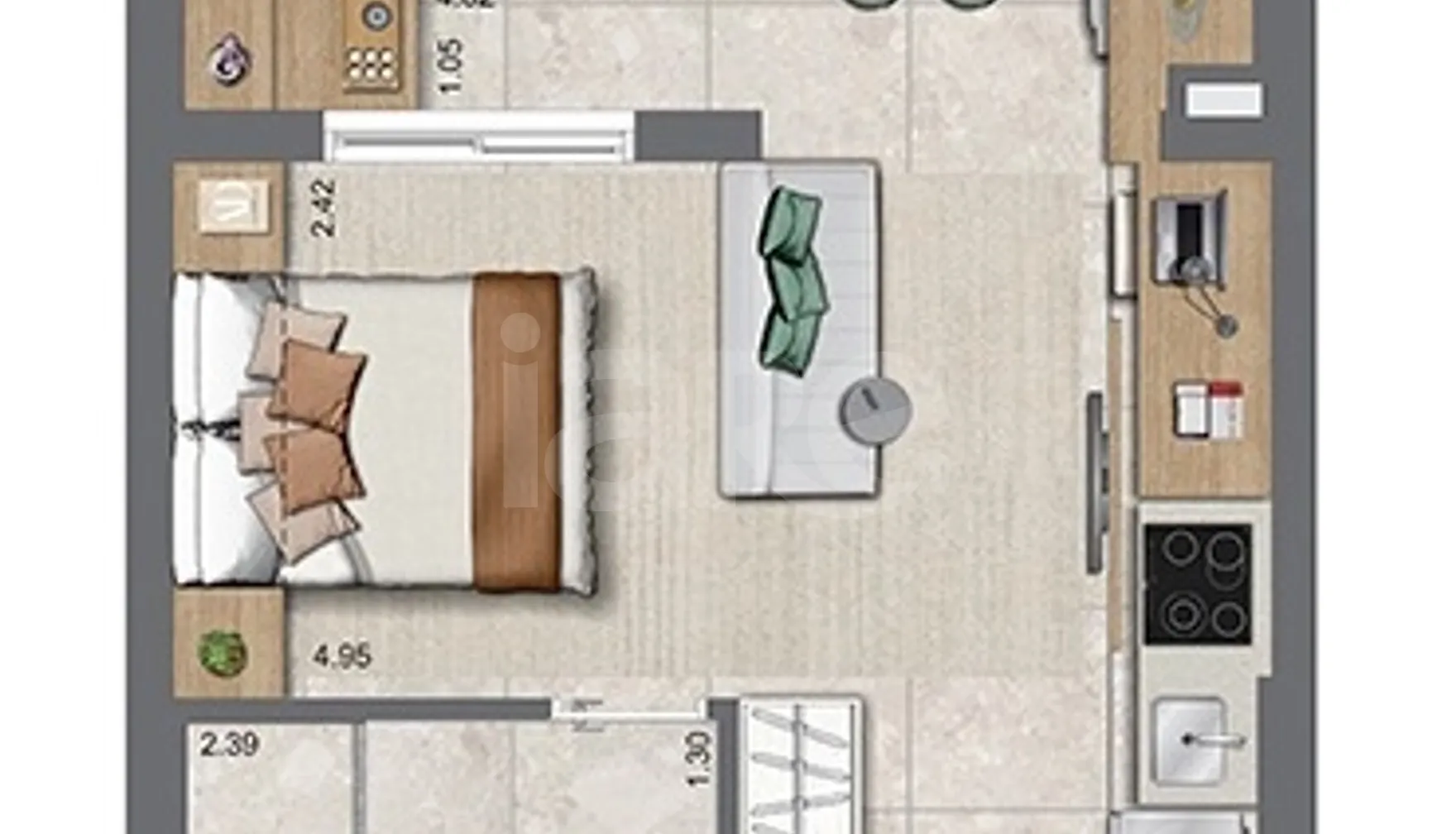 Planta — Studio 28,36 m²