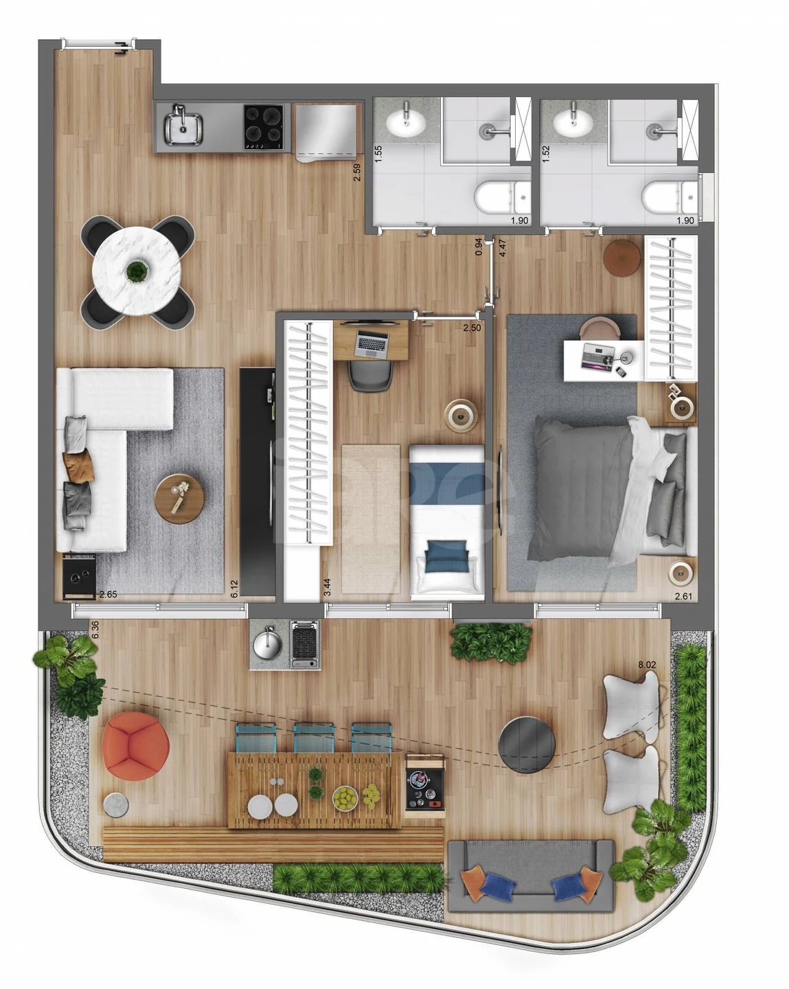 Planta — Apartamento 95,95 m²
