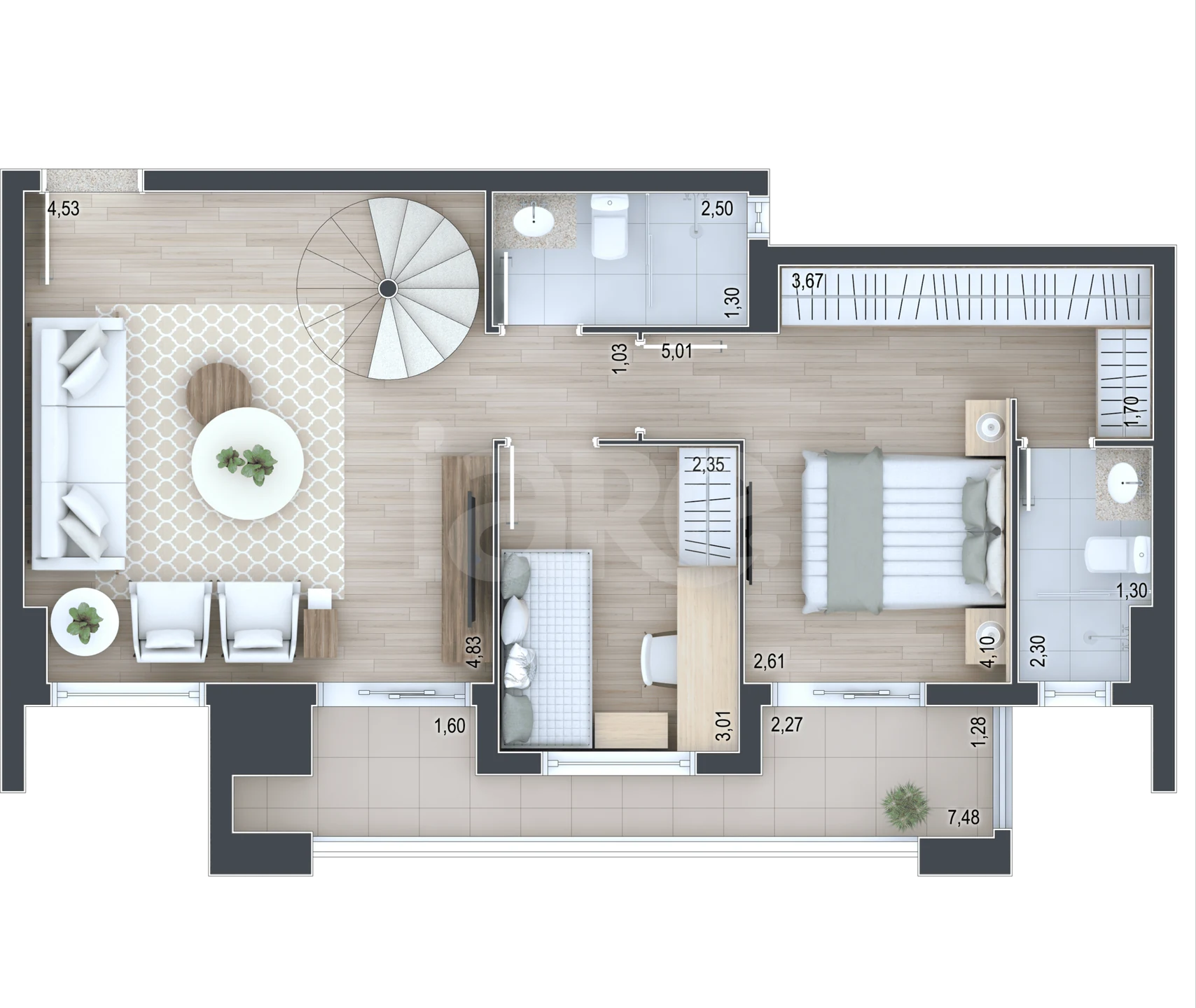 Planta — Cobertura Duplex 93,26 m² · 1º pavimento