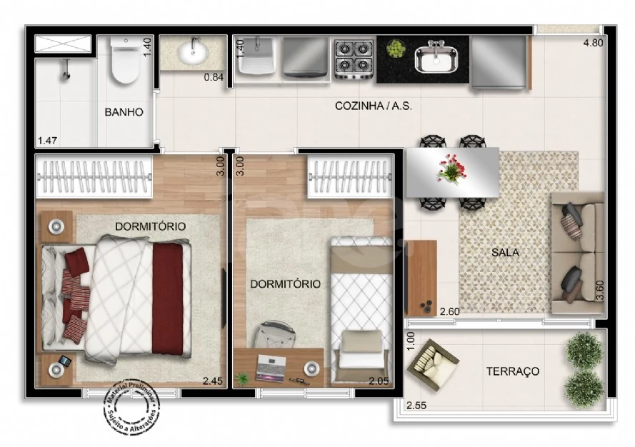 Planta — Apartamento 37,65 m²