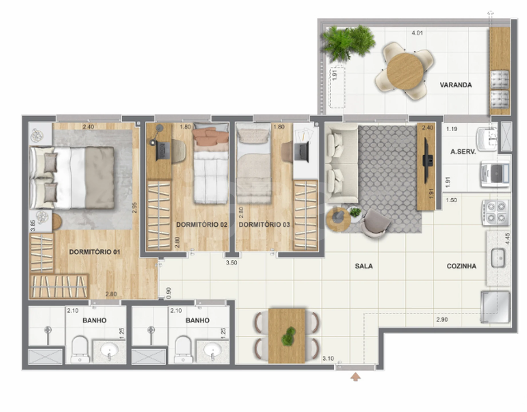 Planta — Apartamento 65,96 m²