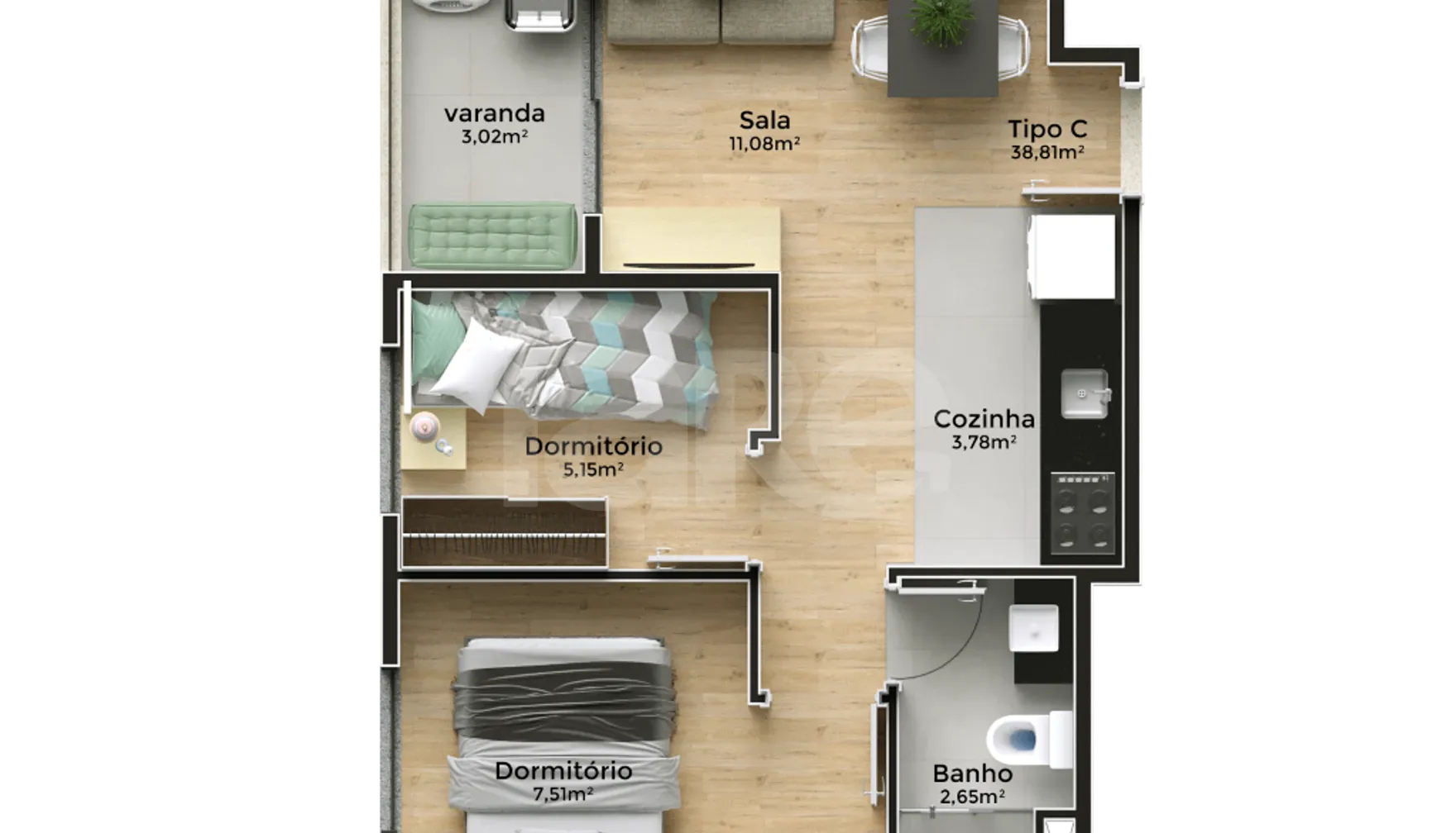 Planta — Garden 52,13 m²