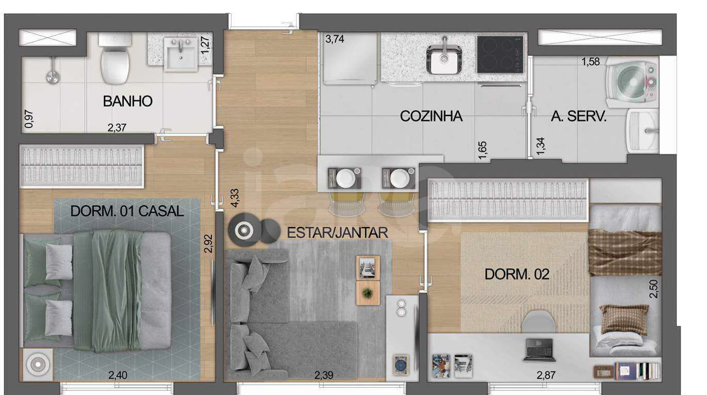 Planta — Apartamento 38,08 m²