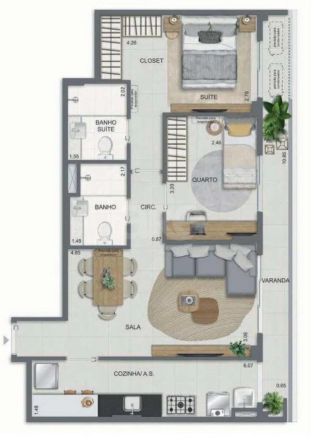 Planta — Apartamento 70,55 m²
