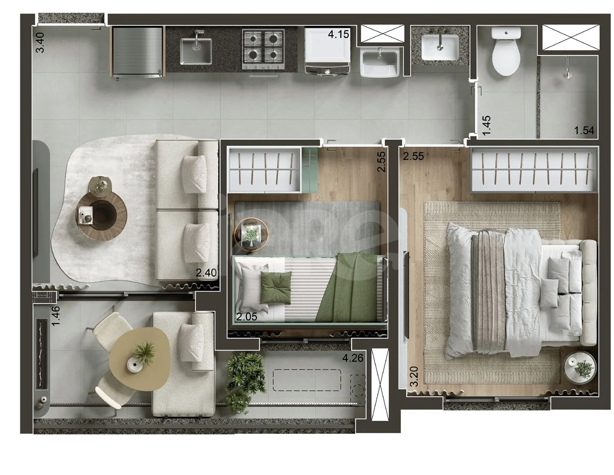 Planta — Apartamento 38,66 m²