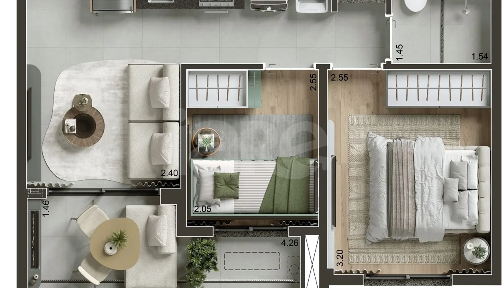 Planta — Apartamento 38,66 m²