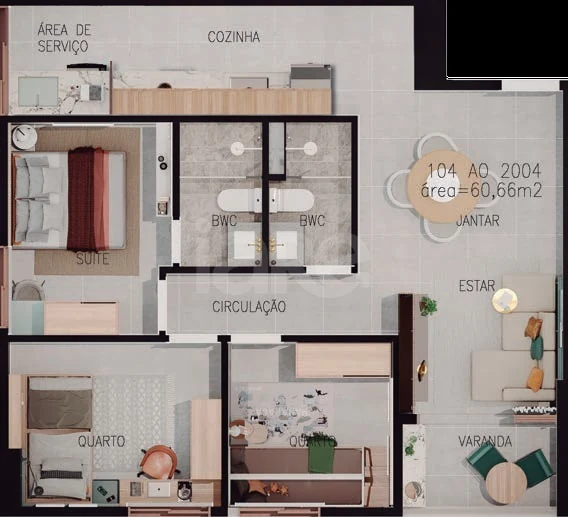 Planta — Apartamento 60,66 m²