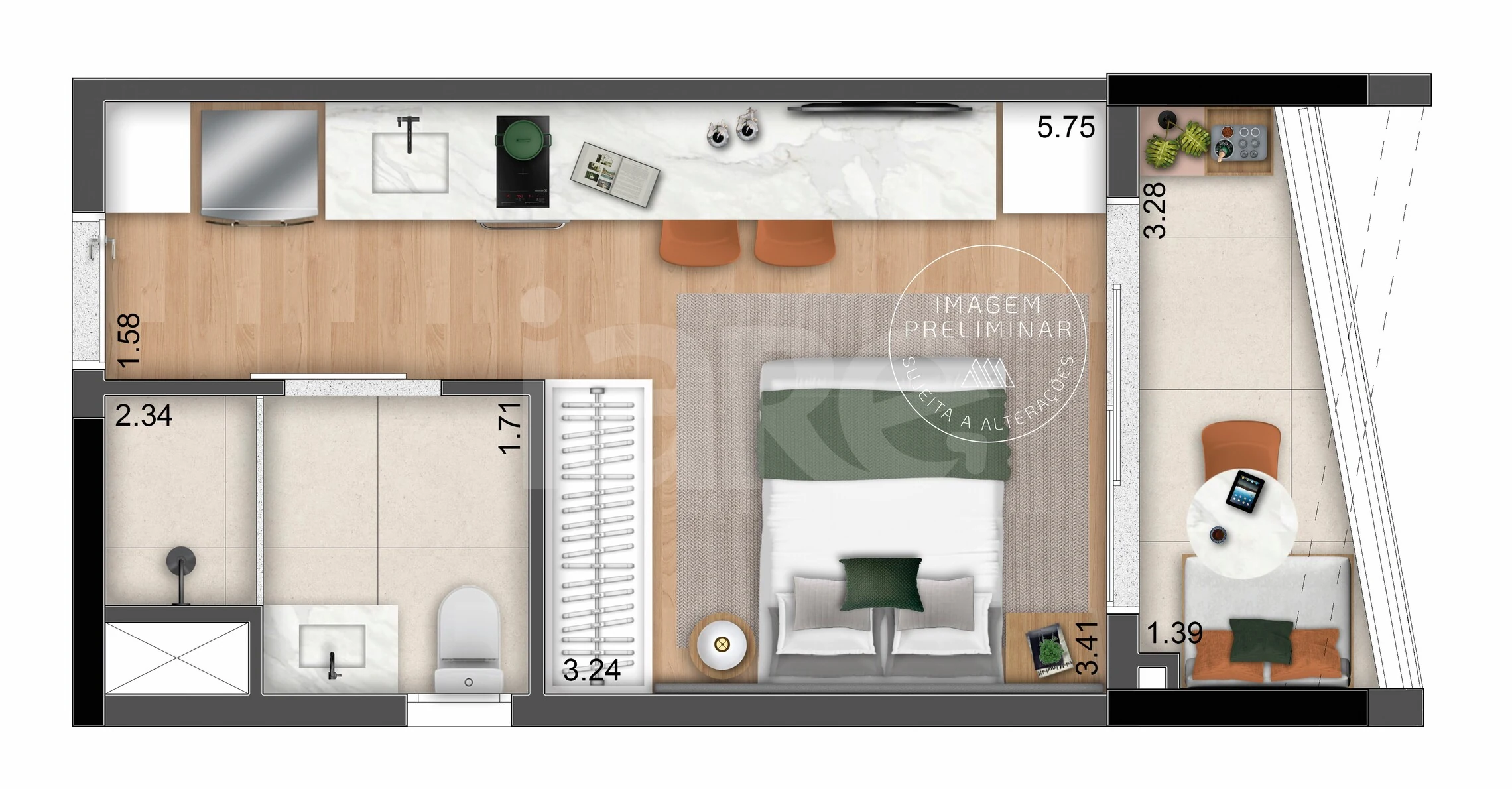 Planta — Studio 26,19 m²