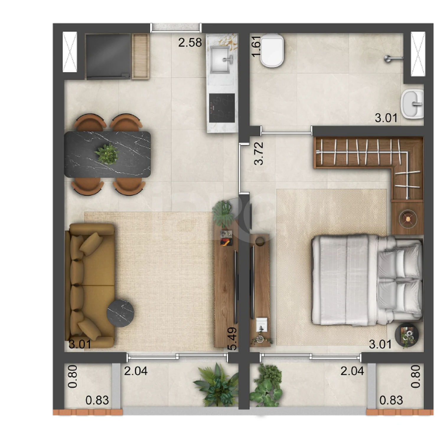 Planta — Studio 43,35 m²