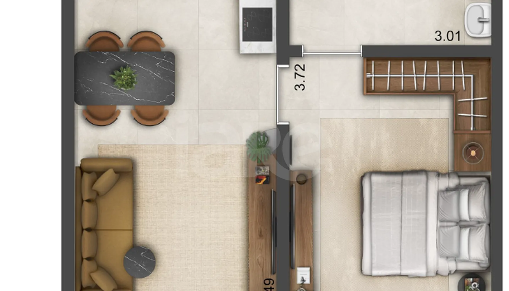 Planta — Studio 43,35 m²