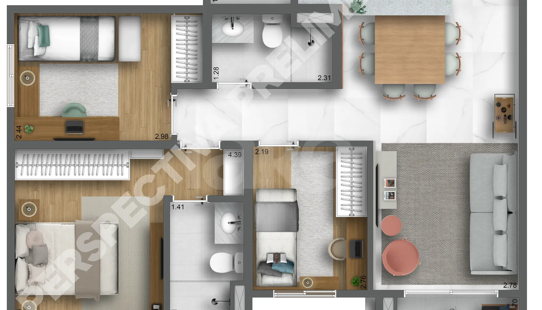 Planta — Apartamento 74,83 m²