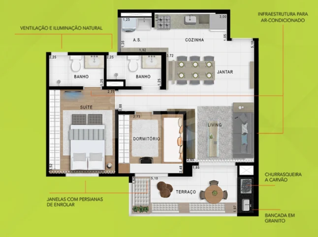 Planta — Apartamento 65,06 m²