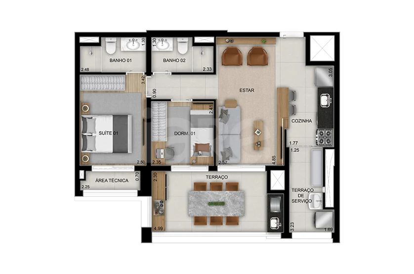 Planta — Apartamento 70,91 m²