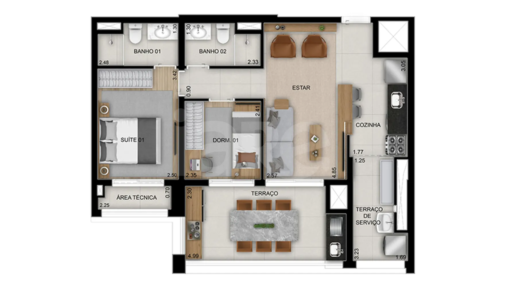 Planta — Apartamento 70,91 m²