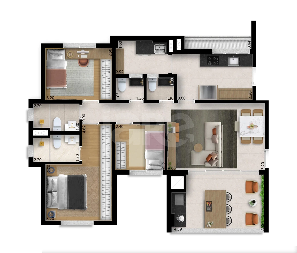 Planta — Apartamento 94,04 m²