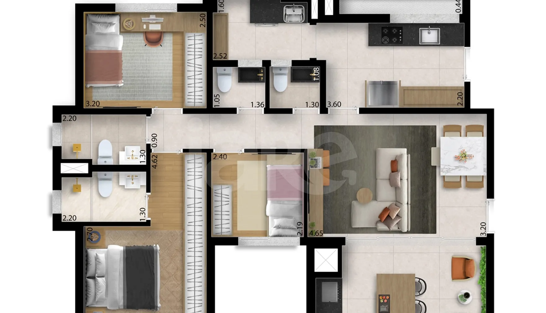 Planta — Apartamento 94,04 m²