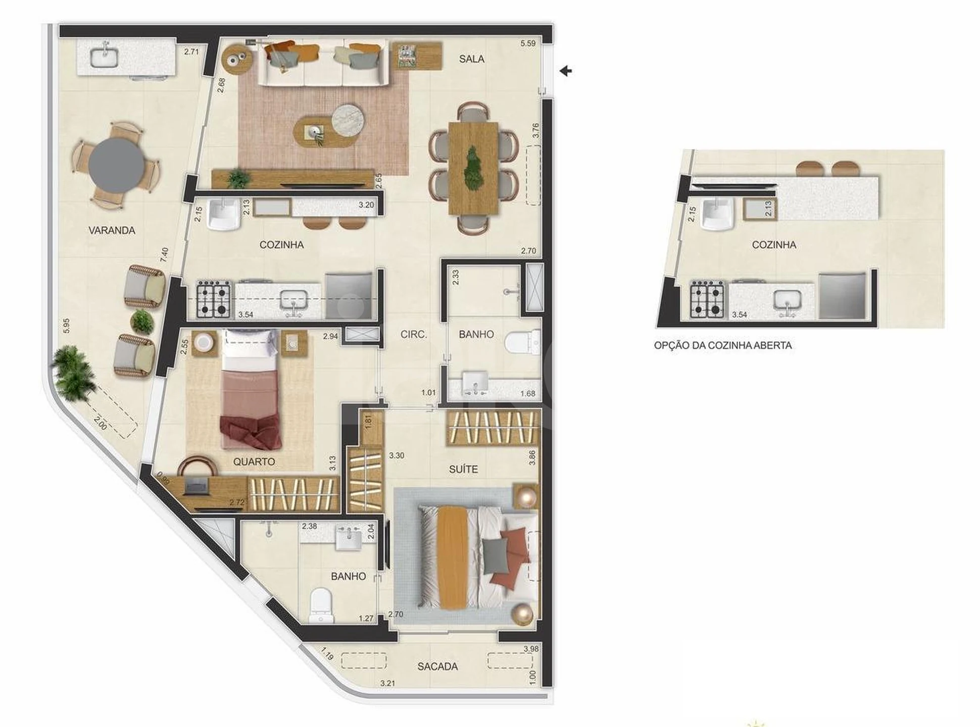 Planta — Apartamento 77,09 m²