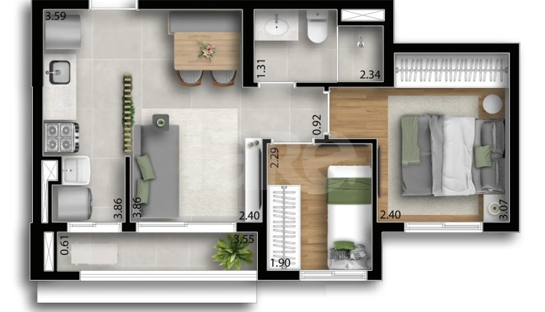 Planta — Apartamento 41,08 m²